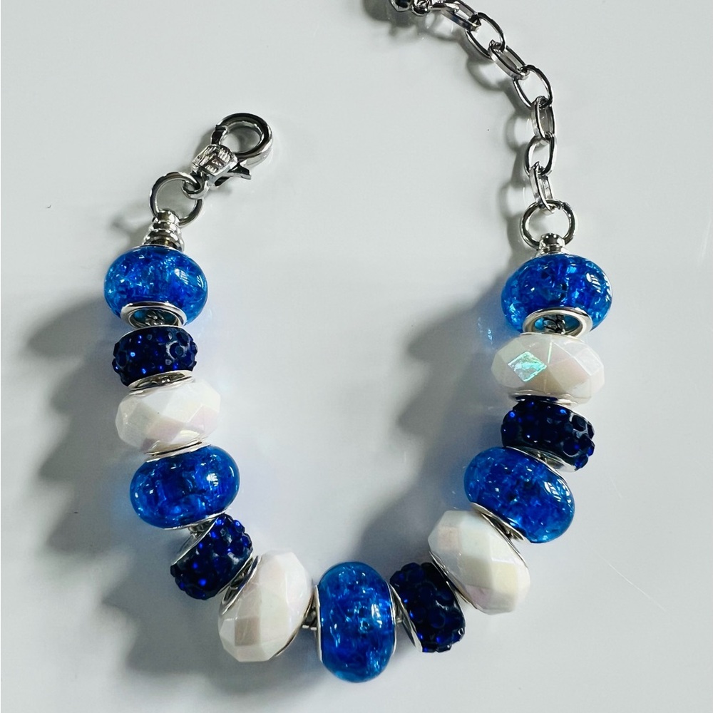 Blue and White Beaded Bracelet